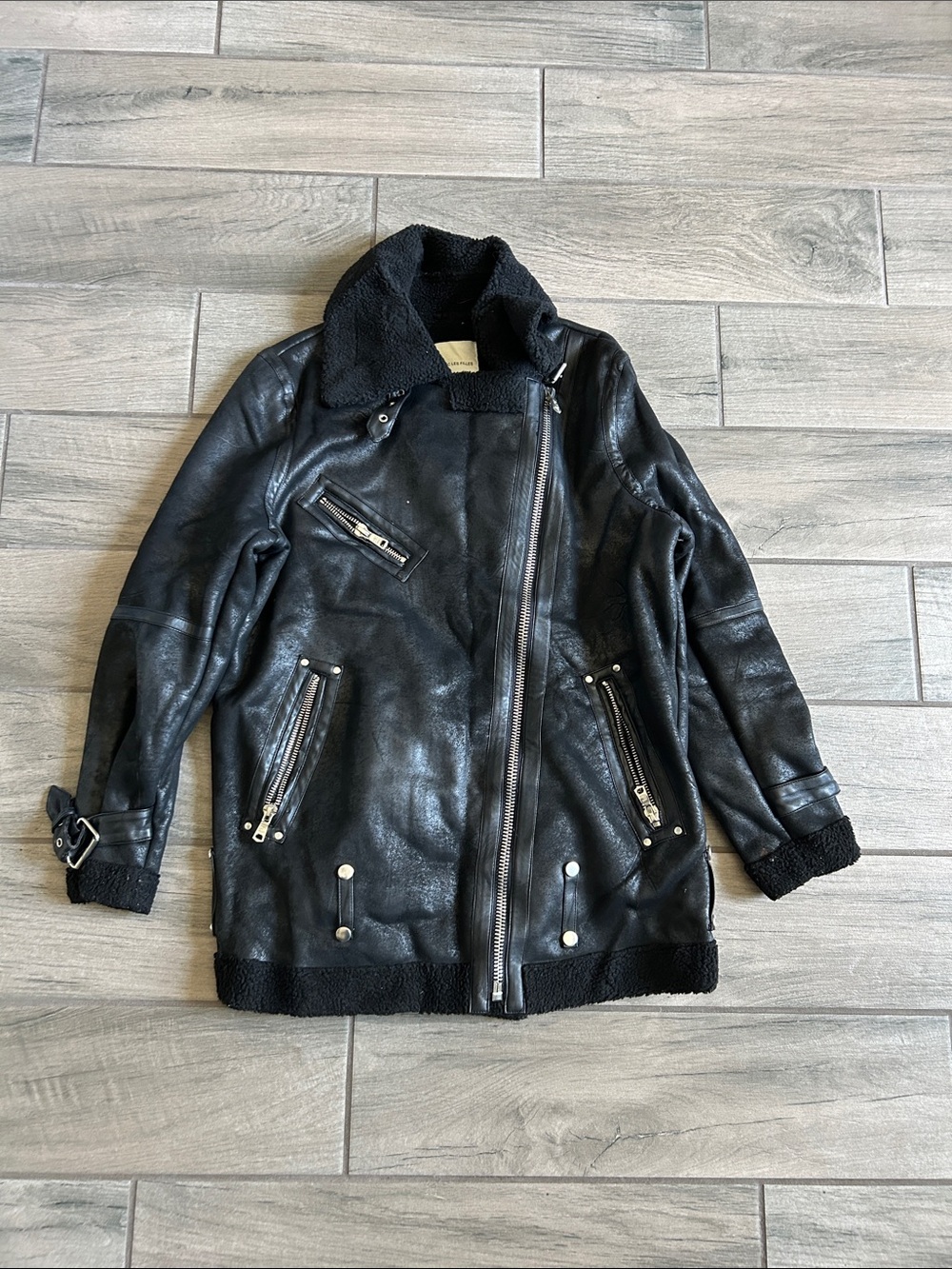 Avec Les Filles Black Faux Shearling Moto Jacket
